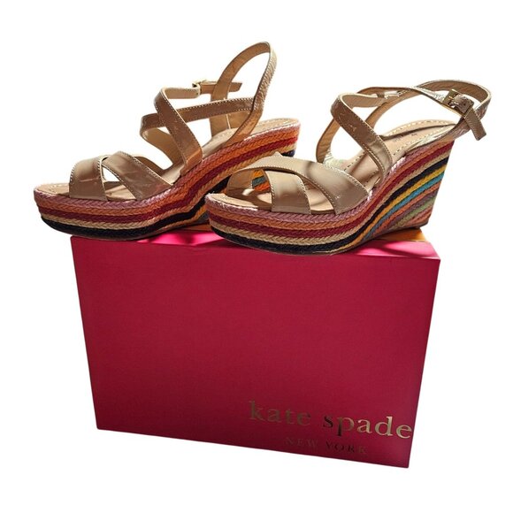 Spring Sandals Easter Kate Spade Women's Rainbow Wedge 7 Patent Leather Strap - Picture 1 of 12